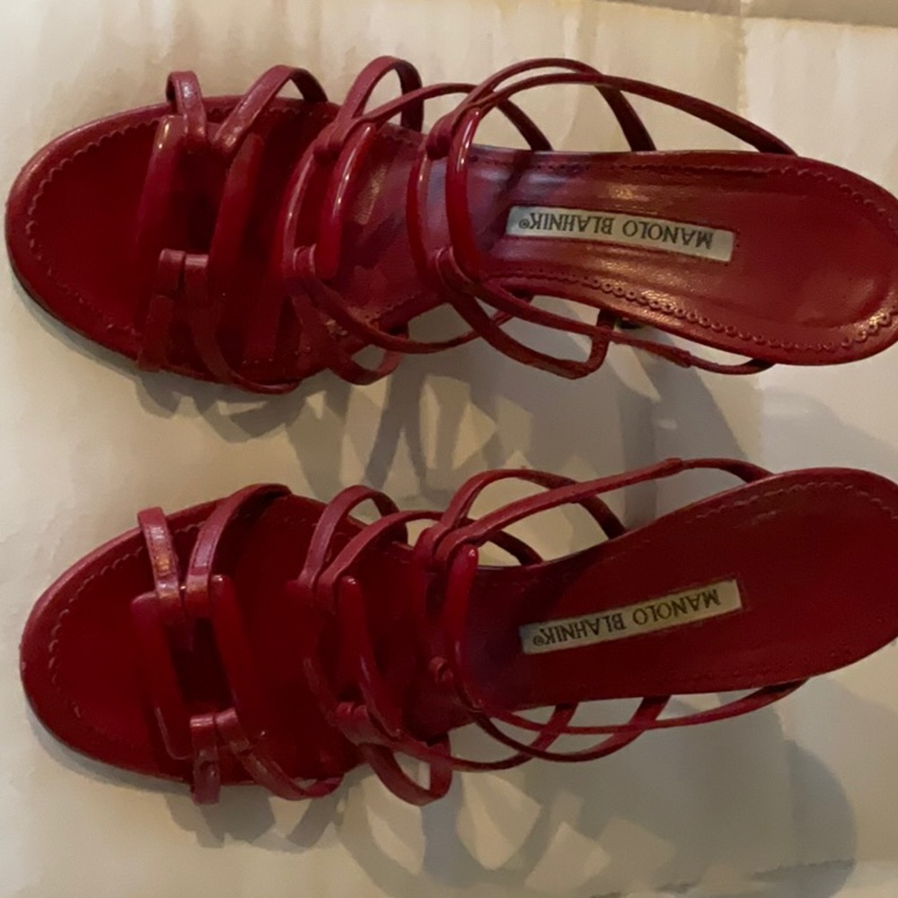 Manolo Blahnik cherry red sandals